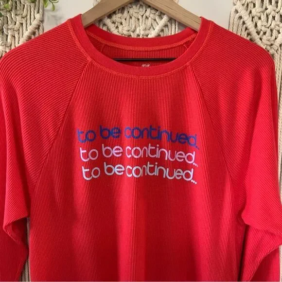 AERIE Real Soft Apres Ski Long Sleeve Thermal Tee To Be Continued Red Medium - Picture 2 of 12